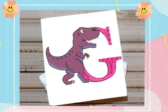 Dinosaur Monogram Alphabet Letter G: A Charming Embroidery Design