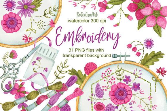 Watercolor Embroidery Clipart: A Delicate Touch